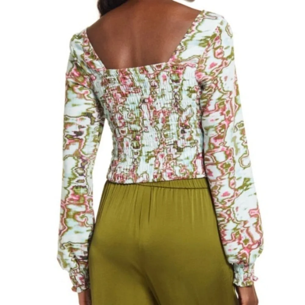 Open Edit Ruched Crop Top In Blue- Green Ripple - Picture 2 of 4